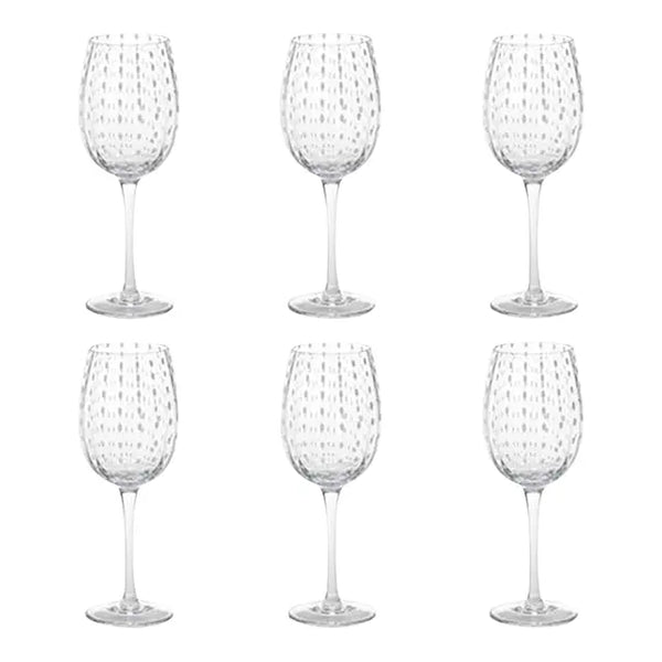 SET DE 6 COPAS TRANSPARENTE PUNTOS BLANCOS