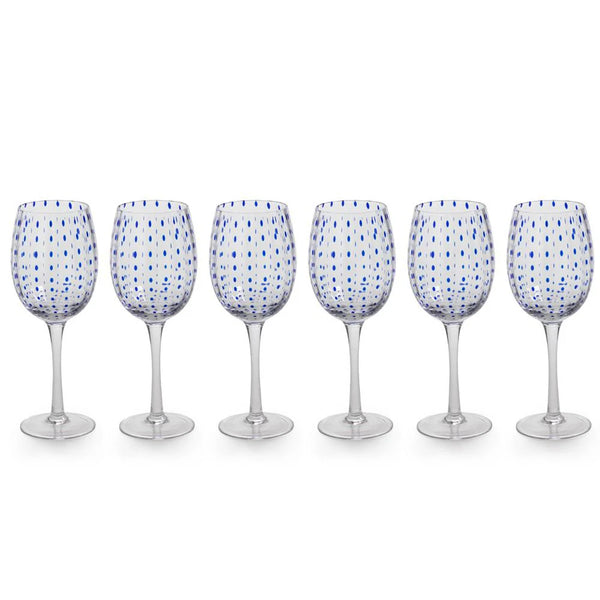 SET 6 COPAS TRANSPARENTES PUNTOS AZULES