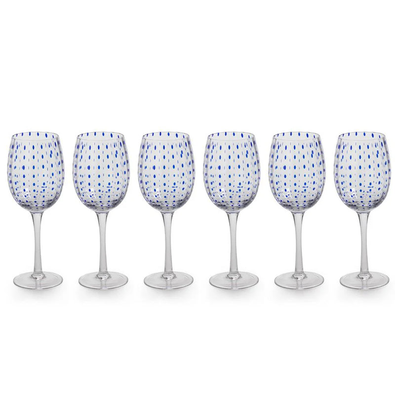 SET 6 COPAS TRANSPARENTES PUNTOS AZULES